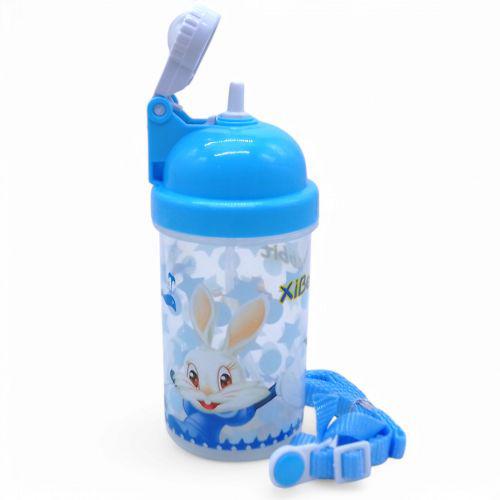 Drinking bottle with straw and strap, blue mix 